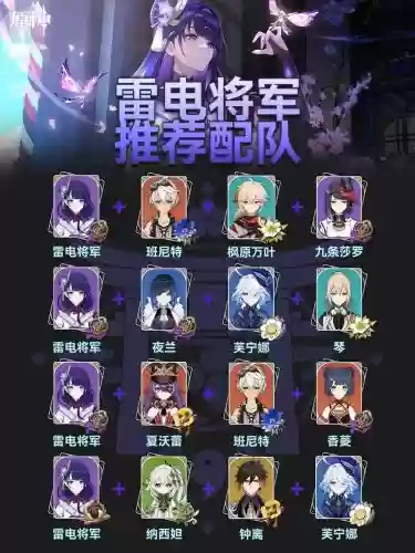 雷电将军5星阵容搭配推荐，雷电将军适合什么4星武器